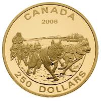 2006 $250 Dog Sled Team 14K Gold Coin